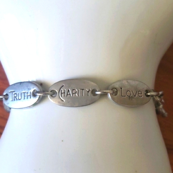 Antique Sterling Silver 7 1/2 Inch Inspirational Oval Link Bracelet&Toggle Clasp - Picture 1 of 17